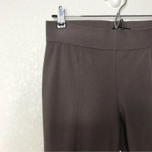 EILEEN FISHER Stretch Ponte Slim Pintuck Pants Cool Brown - Picture 4 of 10